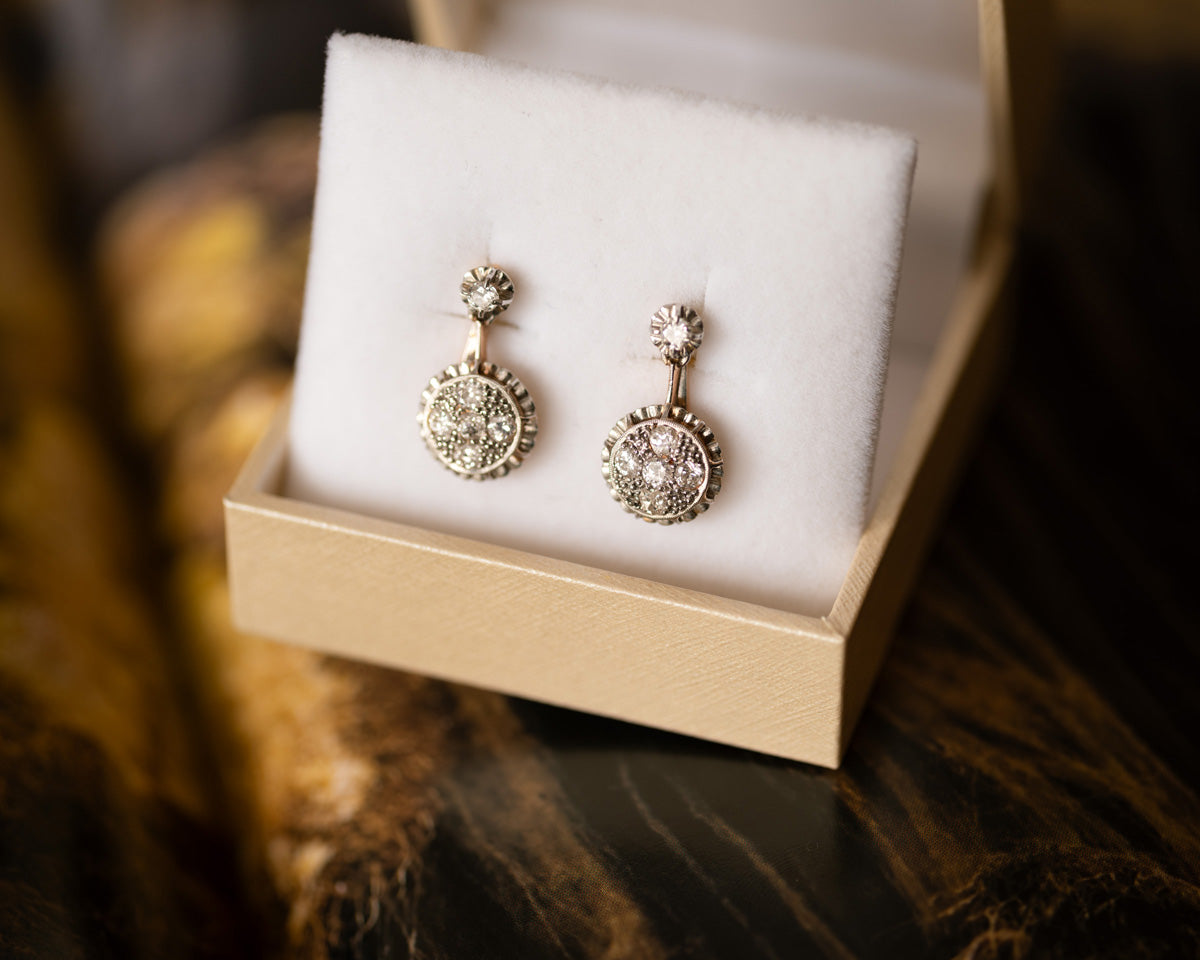 Pendientes Antiguos de Oro, Platino y Diamantes