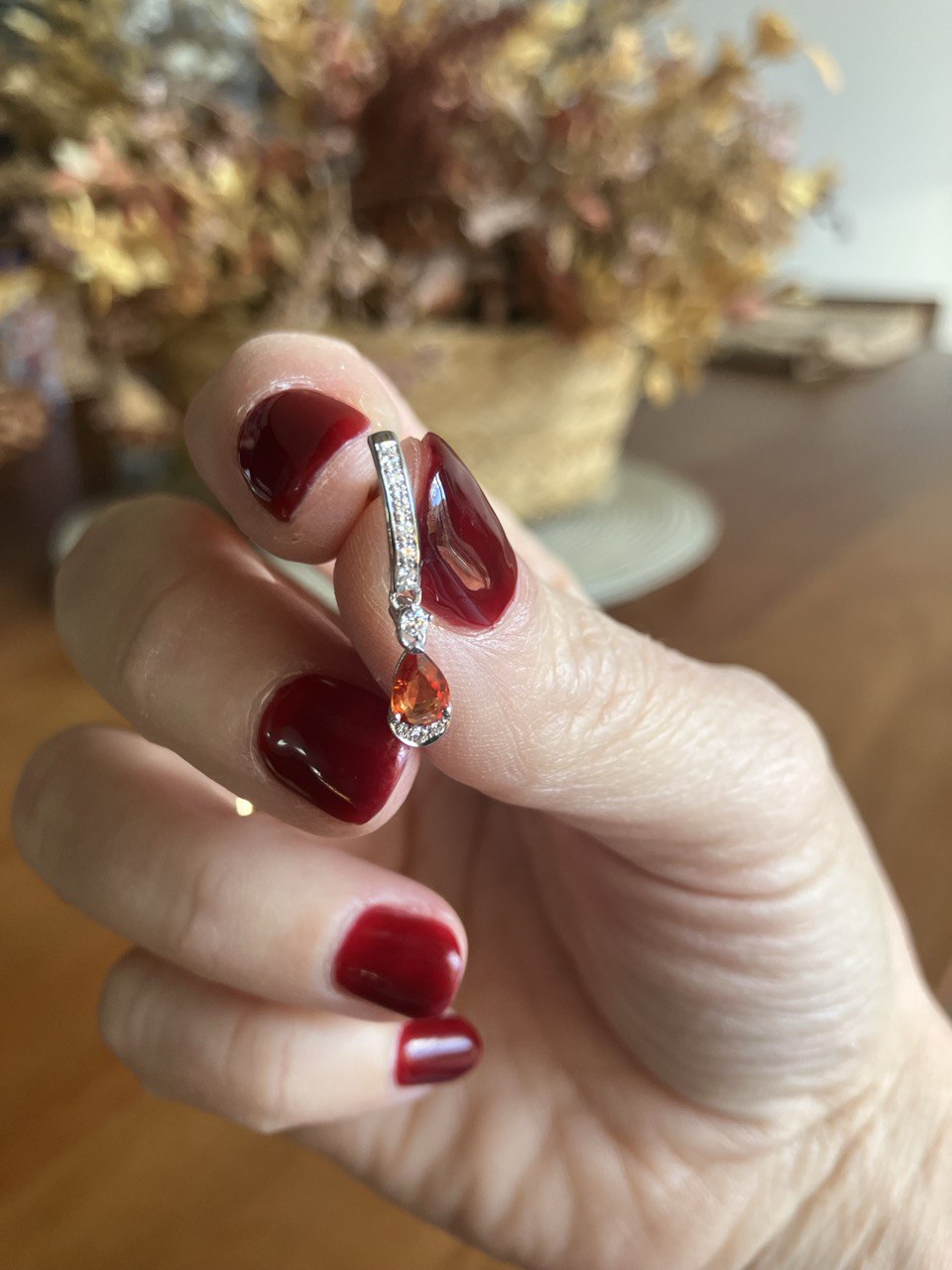 Pendientes de Diamantes Naturales y Zafiros Naranjas